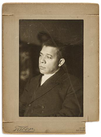 (PHOTOGRAPHY.) Pair of photographs of Booker T. Washington from a visit to California.